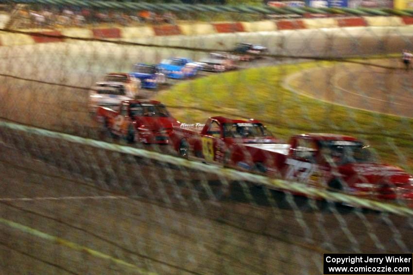 Jerry Wood’s Chevy, Andy Jirik’s Chevy and Ty Majeski’s Chevy come out of turn 4 with a few laps to go