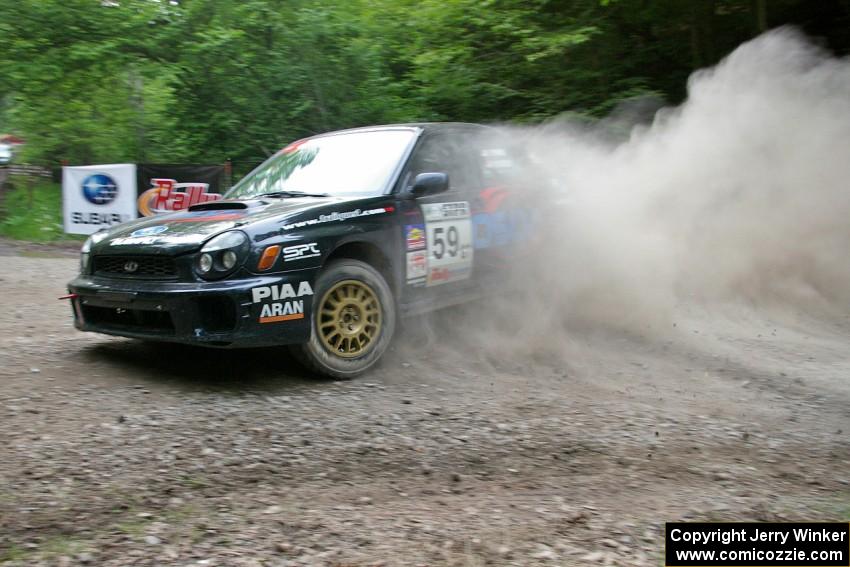 Pat Moro / Mike Rossey Subaru WRX at a hairpin on SS6.