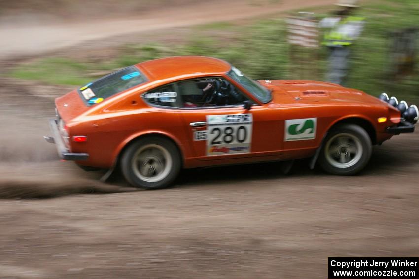 Greg Healey / John MacLeod Datsun 280Z blasts out of a hairpin on SS6.