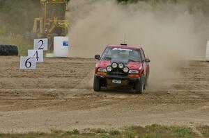 Jim Cox / Brent Carlson Chevy S-10 makes its way onto the track on SS1 at Bemidji Speedway.