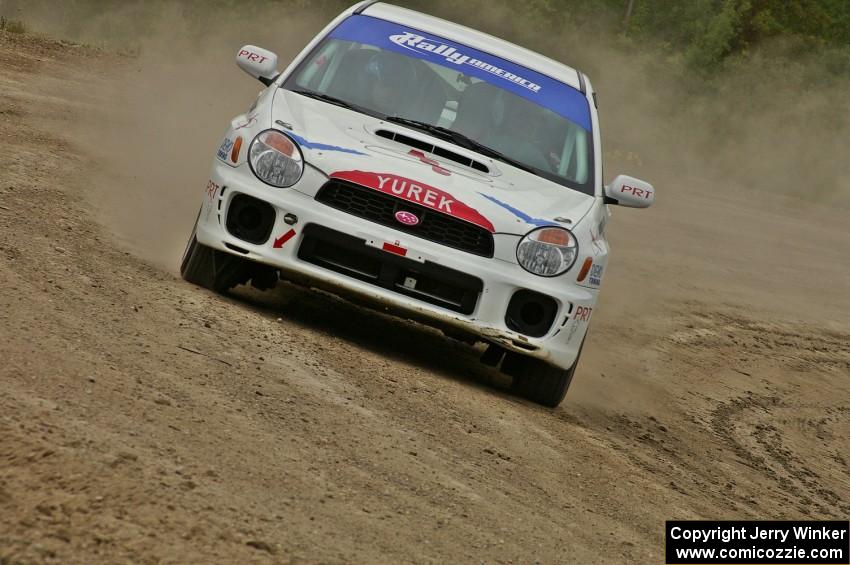 Yurek Cienkosz / Lukasz Szela Subaru WRX on SS1 at the Bemidji Speedway.