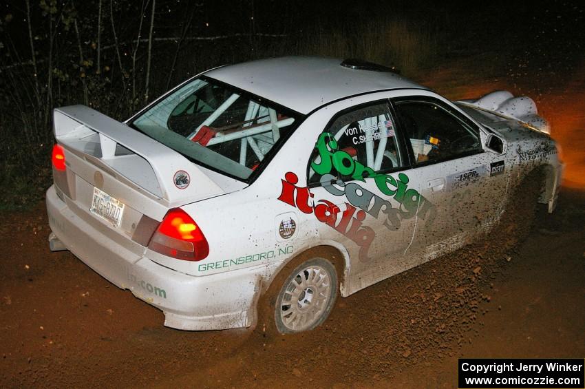 Charles Sherrill / Wilson VonKessler Mitsubishi Evo IV at the final corner on Echo Lake 1, SS4.