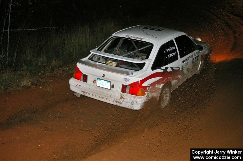 Colin McCleery / Jimmy Brandt Ford Merkur XR-8 through the last corner of Echo lake 1, SS4.