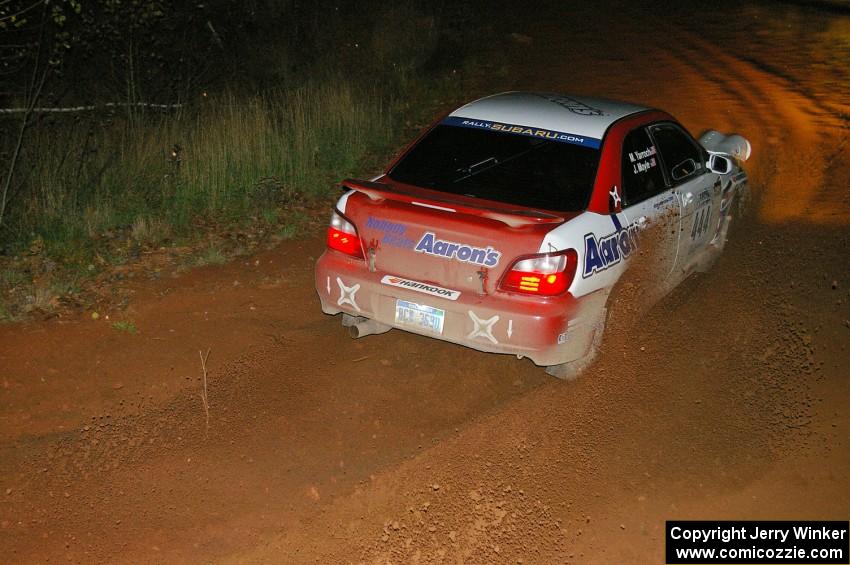 Jeff Moyle / Mike Yarroch Subaru WRX blasts through the final corner of SS4, Echo Lake 1.