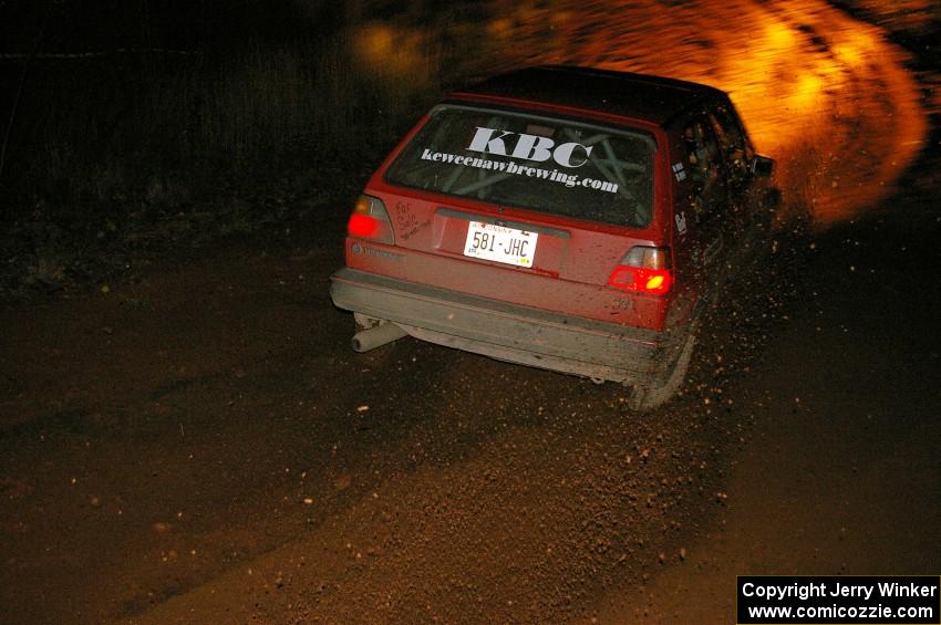 Paul Koll / Matt Wappler VW GTI come through the final corner of Echo Lake 1, SS4.