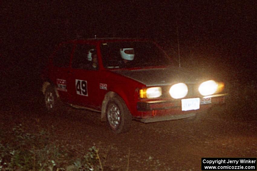 Brett Corneliusen / Brenda Corneliusen VW Rabbit on a stage during the first night.