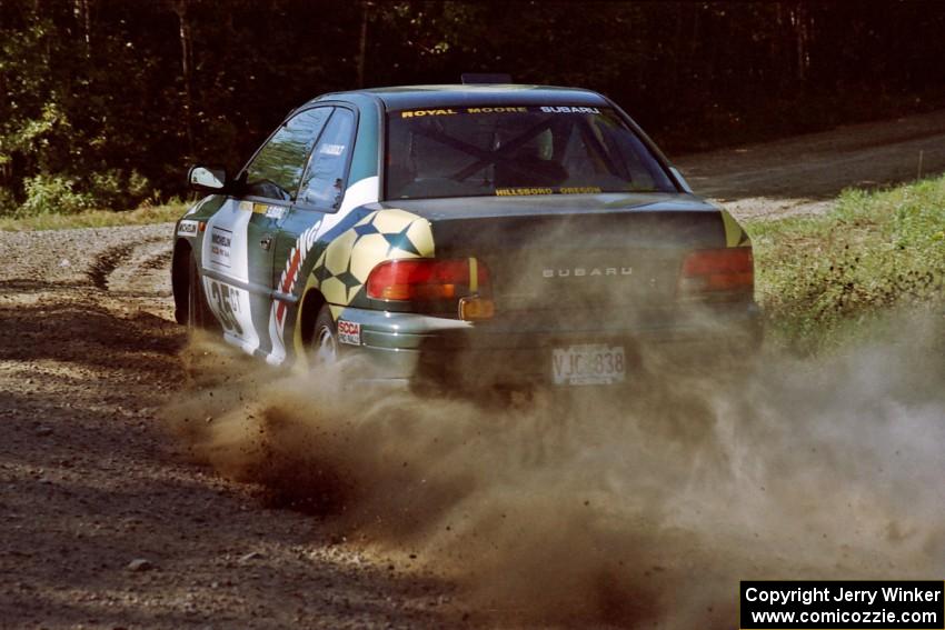 Lee Shadbolt / Paul Eklund Subaru Impreza at the spectator point on SS10 (Kabekona).