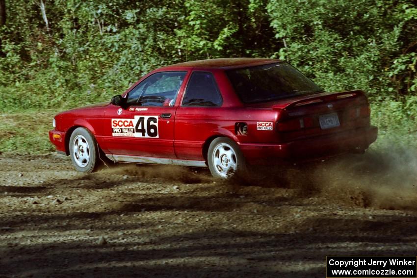 Eric Seppanen / Scott Thompson Nissan Sentra SE-R at the spectator point on SS10 (Kabekona).