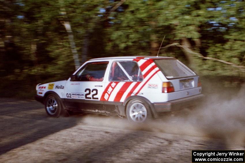 Dave White / Cindy Krolikowski VW GTI at speed on SS12 (Parkway).