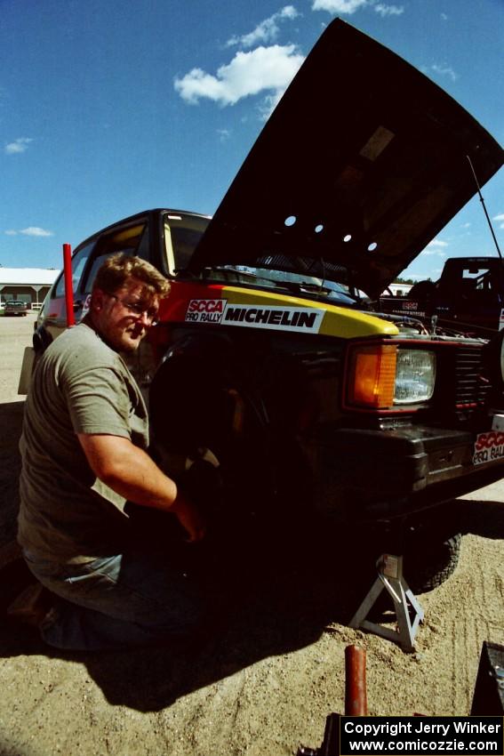 Aaron Hatz works on the Jason Lajon / John Adleman VW GTI at Park Rapids service.