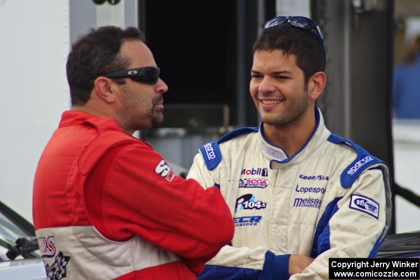 Points leaders Tony Ave and R.J. Lopez chat in the paddock before qualifying