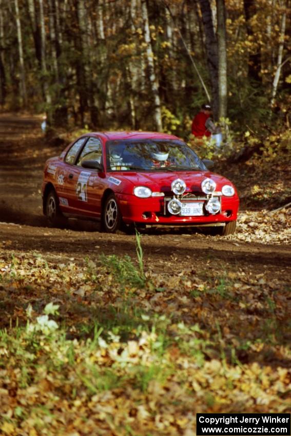 Trevor Donison / John Allen Plymouth Neon near the flying finish of SS1, Beacon Hill.