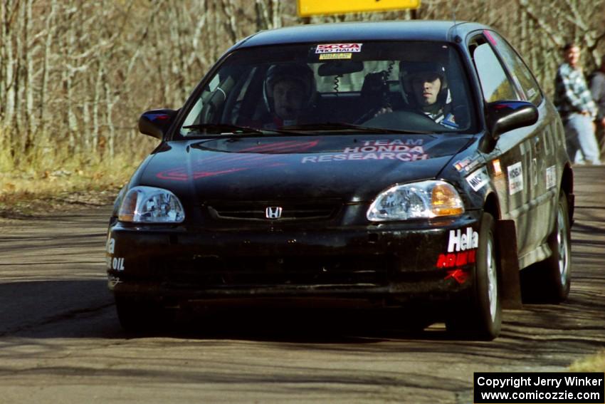 Bryan Hourt / Pete Cardimen Honda Civic at speed on SS14, Brockway II.