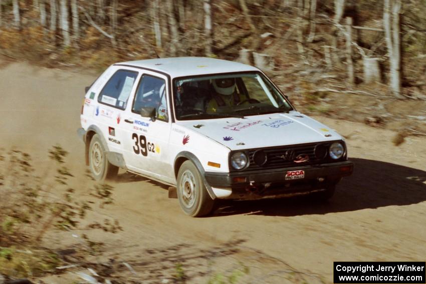 Wayne Prochaska / Annette Prochaska VW Golf at speed near the finish of SS15, Gratiot Lake II.