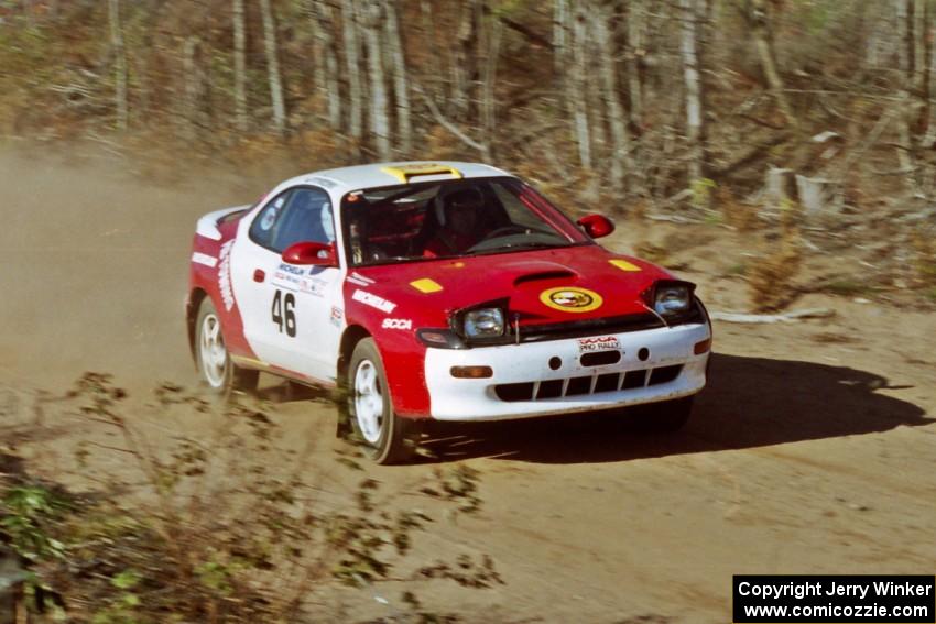 Miroslaw Babinski / Piotr Modrzejewski Toyota Celica All-Trac at speed near the finish of SS15, Gratiot Lake II.