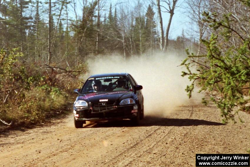 Jay Kowalik / Mike Dunn Honda Civic CVT at speed near the finish of SS15, Gratiot Lake II.