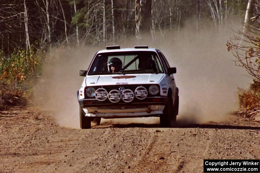 Doug Davenport / Al Kintigh VW GTI at speed near the finish of SS15, Gratiot Lake II.