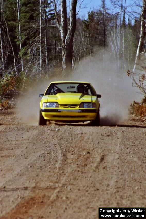 Don Rathgeber / Jimmy Brandt Ford Mustang at speed near the finish of SS15, Gratiot Lake II.