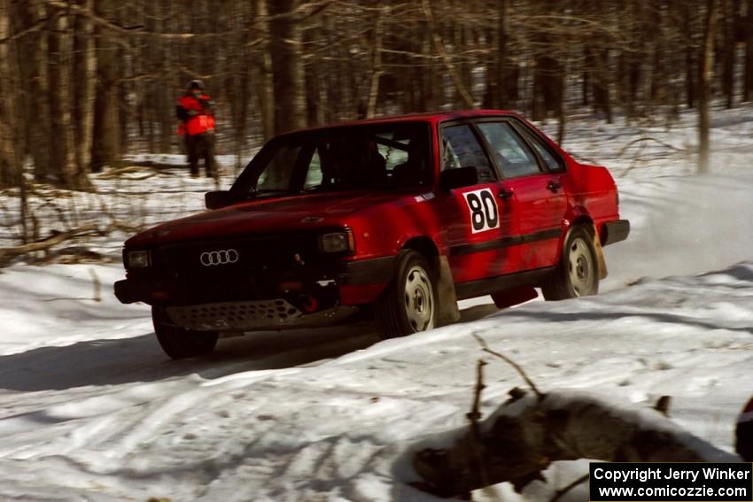 Jon Kemp / Brian Maxwell at speed in their Audi 4000 Quattro seen here on SS3.