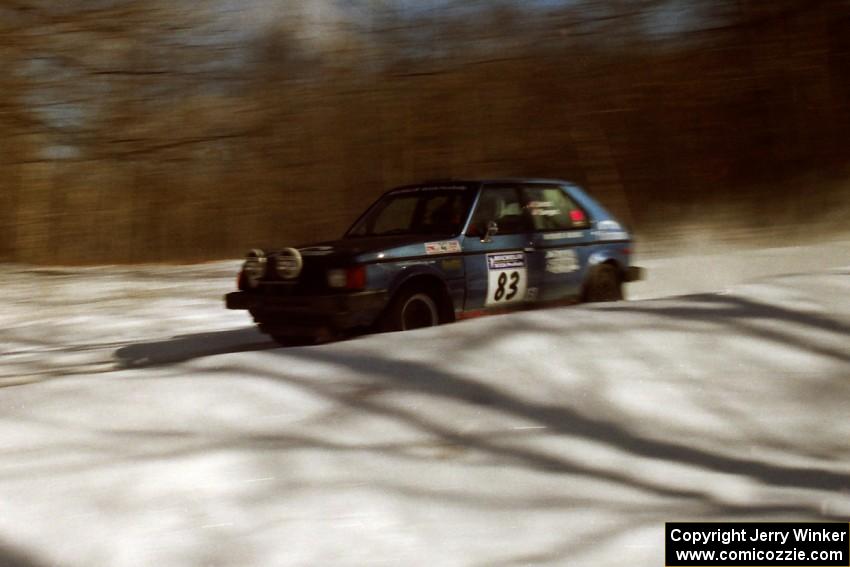 Mark Utecht / Diane Sargent Dodge Omni GLH-Turbo at speed on a straightaway on SS3.