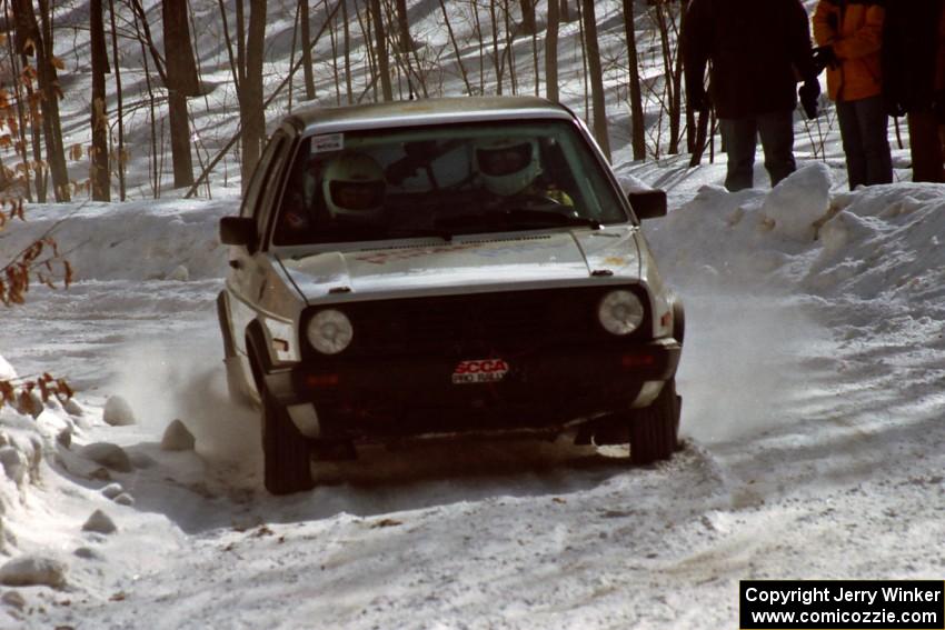 Wayne Prochaska / Annette Prochaska come through a right-hander on SS3 in their VW Golf.