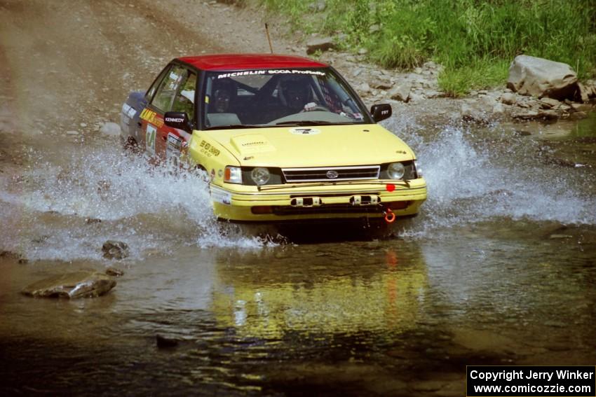 Dean Fry / Don Kennedy Subaru Legacy at the finish of SS1, Stony Crossing.