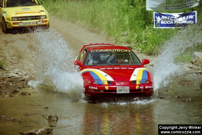 Greg Trepetin / Sonia Trepetin Honda Prelude VTEC and Vinnie Frontinan / Peter Watt VW Corrado at the finish of SS1.