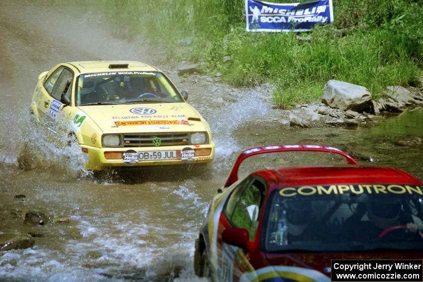 Greg Trepetin / Sonia Trepetin Honda Prelude VTEC and Vinnie Frontinan / Peter Watt VW Corrado at the finish of SS1.