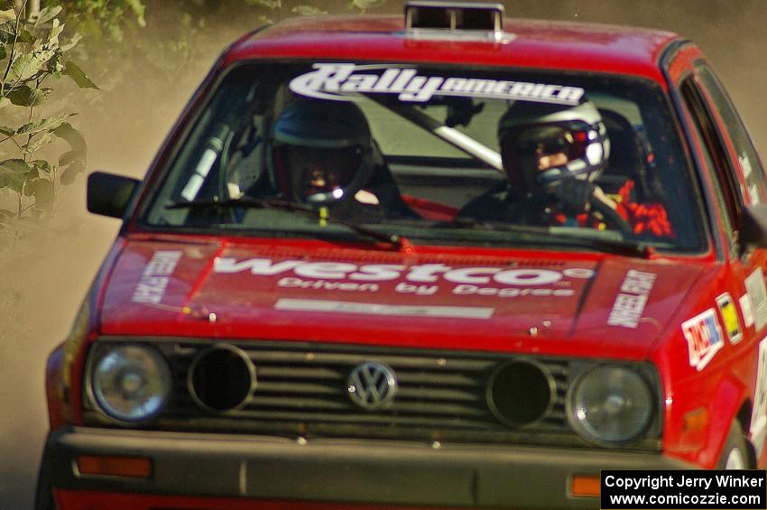 Daryn Chernick / Joe Czubaty at speed into a hard right on SS3 in their VW GTI.