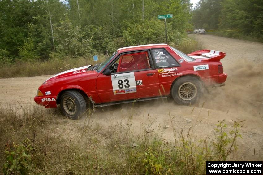 Mark Utecht / Rob Bohn drift their Ford Mustang through a sweeper on SS10.