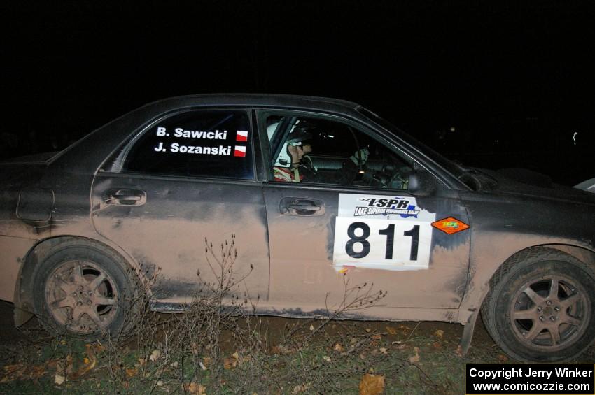 The Subaru WRX of Jaroslaw Sozanski / Bartosz Sawicki comes into a 90-right on SS7.