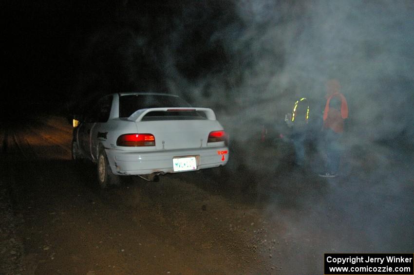 Bob Olson / Conrad Ketelsen rocket their Subaru 2.5 RS away from the start of SS9, Menge Creek.