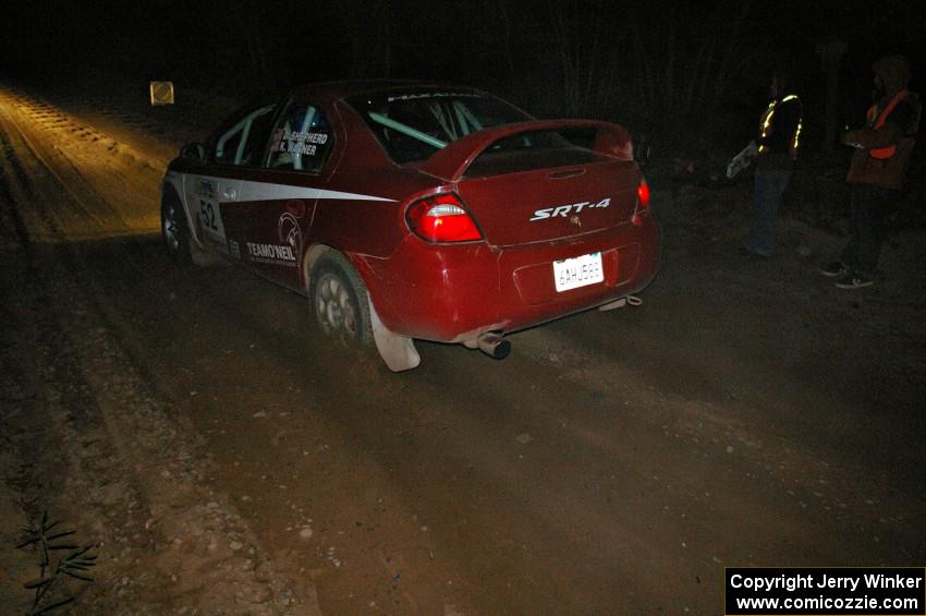 Doug Shepherd / Karen Wagner rocket away from the start of SS9, Menge Creek, in their Dodge SRT-4.