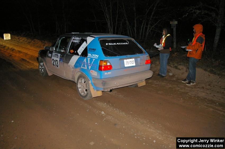 Josh Wimpey / Jeremy Wimpey leave the start of SS9, Menge Creek, in their VW GTI .