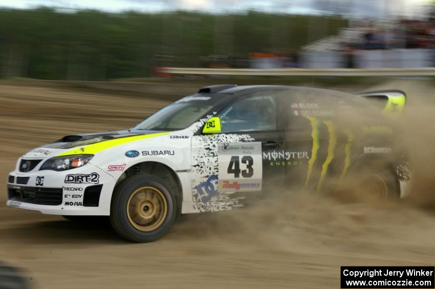 Ken Block / Alex Gelsomino drift through a left hander in their Subaru Impreza WRX STi on SS1.(2)