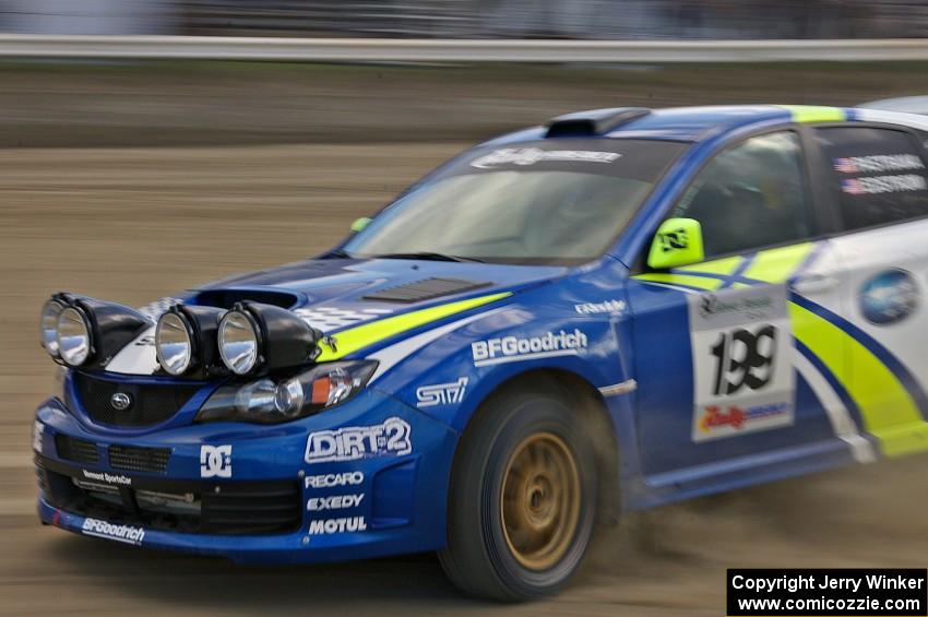 Travis Pastrana / Christian Edstrom drift their Subaru WRX STi in the SS1 speedway infield.(2)