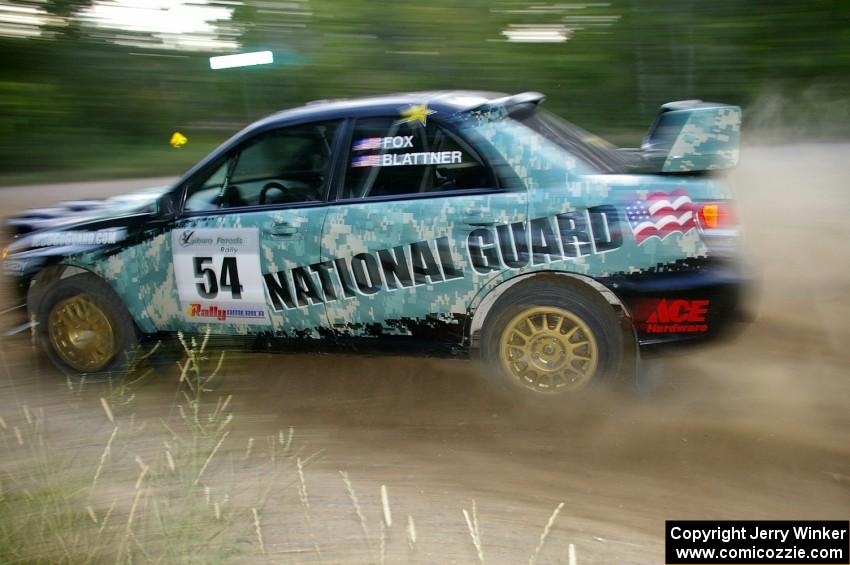 Mark Fox / Jake Blattner drift their Subaru WRX STi through a fast left-hander on SS2.