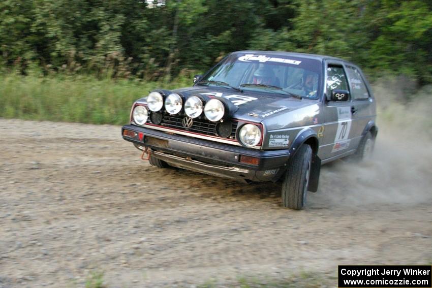 Chris Duplessis / Catherine Woods set up for the uphill hairpin on SS4 in their VW GTI.