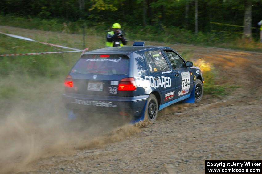 Paul Koll / Heath Nunnemacher do a perfect apex of the uphill hairpin on SS4 in their VW Golf.