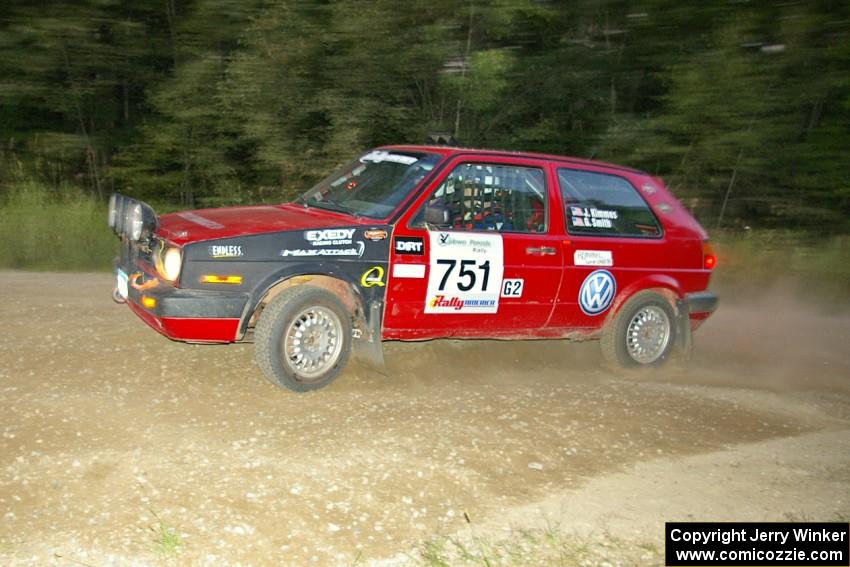 The John Kimmes / Greg Smith VW GTI heads uphill at the SS4 spectator hairpin.