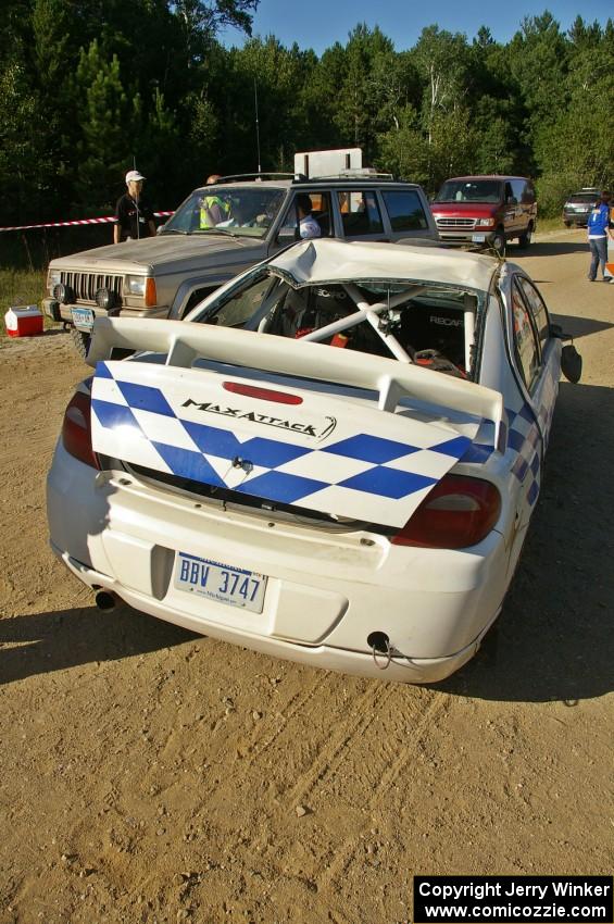 Zach Babcock / Jack Penley rolled their Dodge SRT-4 hard at the spectator location.