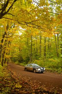 Evan Cline / Jason Grahn drift through a scenic sweeper near the finish of Beacon Hill, SS2, in their Subaru Impreza.