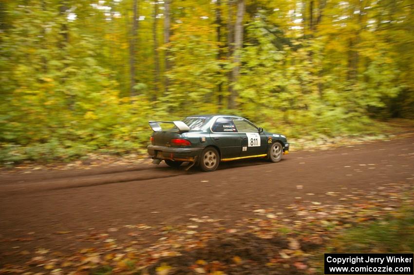 Jaroslaw Sozanski / Bartosz Sawicki blast into the flying finish of Beacon Hill, SS2, in their Subaru Impreza RS.