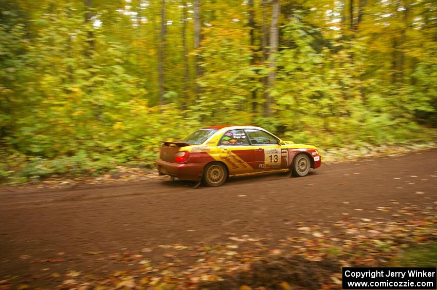 Bryan Pepp / Jerry Stang drive their Subaru WRX at speed near the finish of Beacon Hill, SS2.