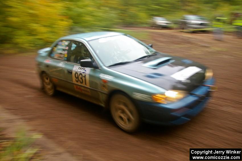 Don Kennedy / Matt Kennedy come into the flying finish of Beacon Hill, SS2, in their Subaru Impreza.