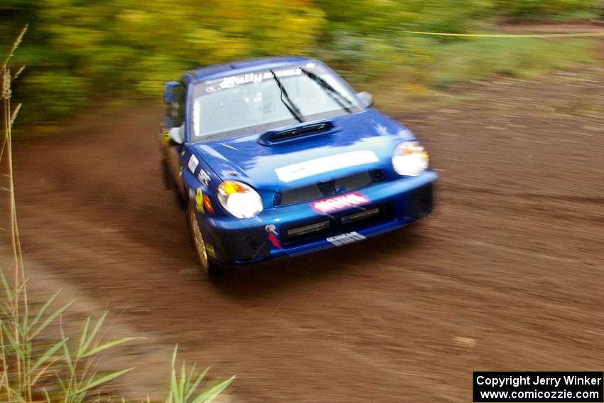 Janusz Topor / Michal Kaminski come across the flying finish of Beacon Hill, SS2, in their Subaru WRX STi.