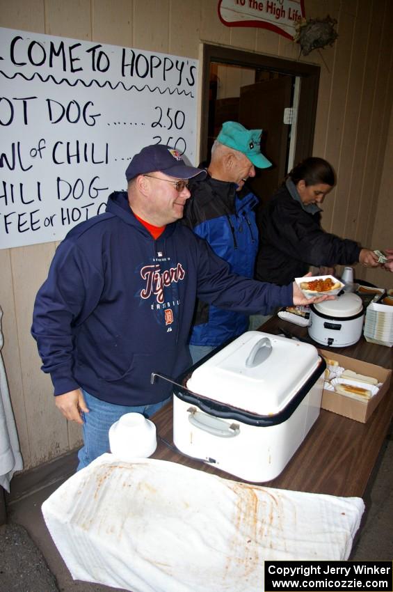 Perfect food for a cold rally: chili and hot dogs from Hoppy's Bar in Kenton.