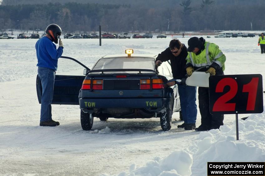 Brian Lange's VW Corrado comes in for more fuel.