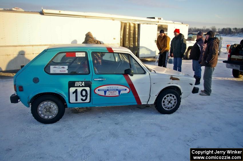 Dick Nordby climbs from the Ron Verhaagen, Sr. / John Kochevar VW Rabbit.