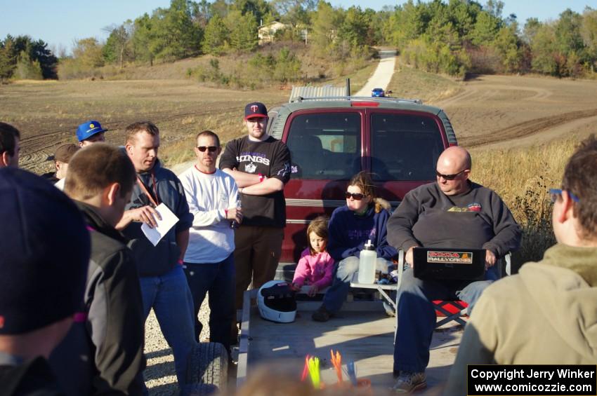 Handing out awards at the trailer at the end of the day.